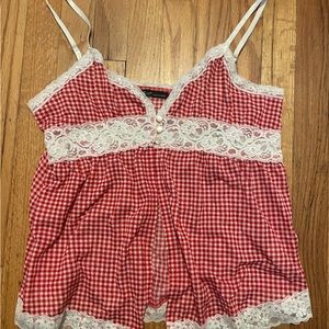 Cottage core red gingham lace camisole/ top